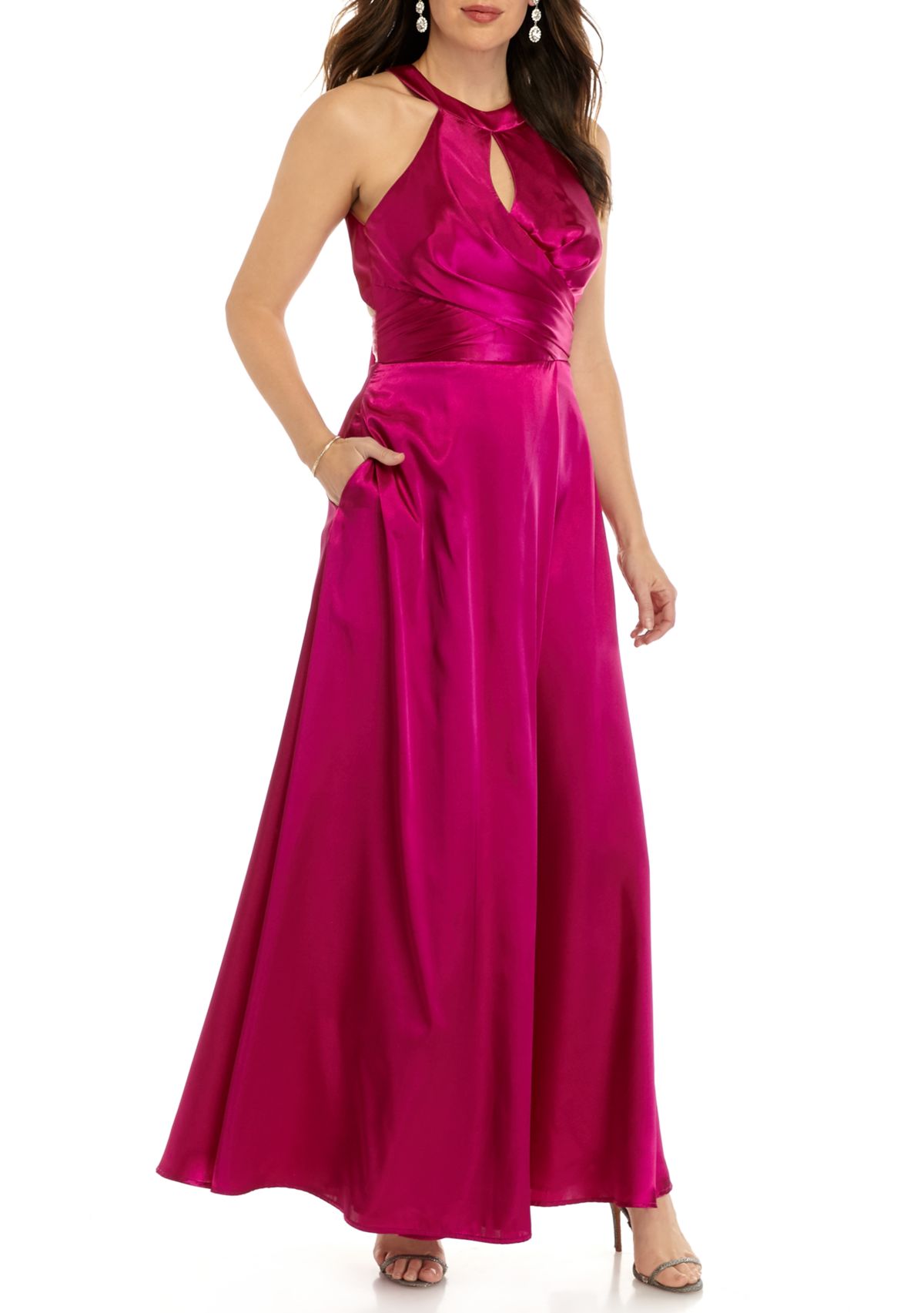 Womens Halter Neck Charmeuse Bow Back Dress