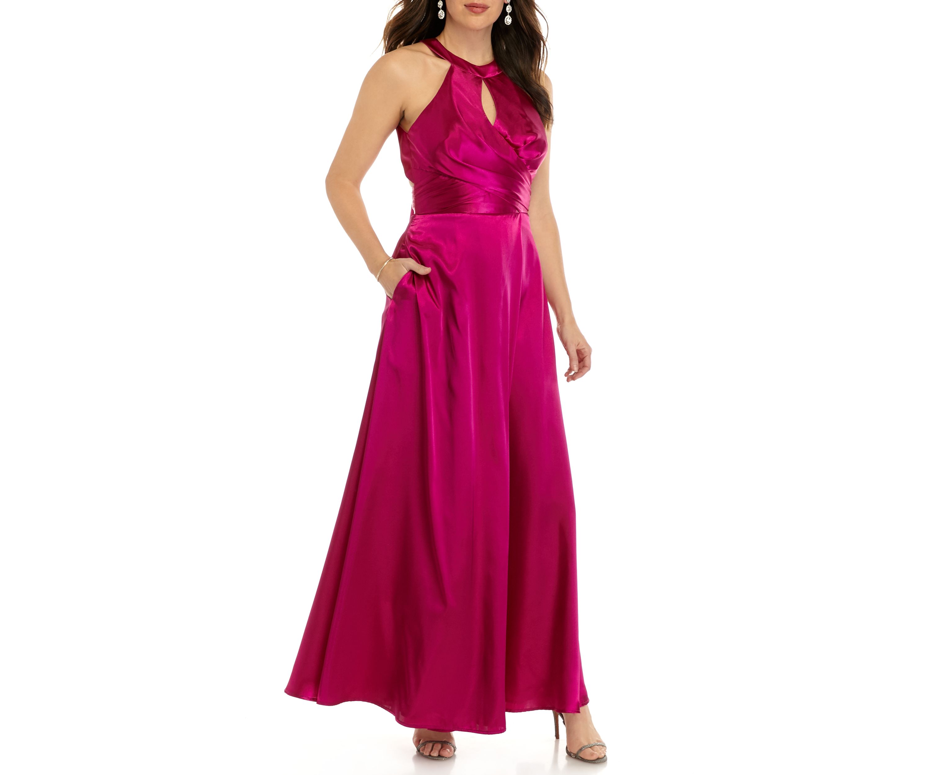 Womens Halter Neck Charmeuse Bow Back Dress