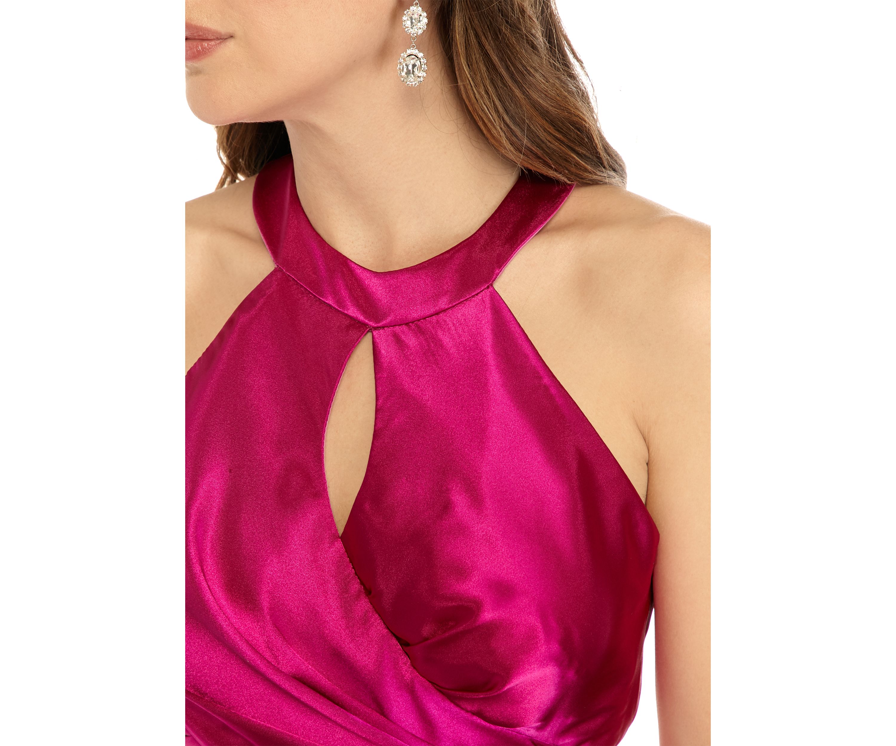 Womens Halter Neck Charmeuse Bow Back Dress