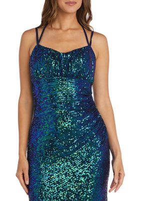 Women's Spaghetti Strap Sweetheart Neck Solid Sequin Slim Gown