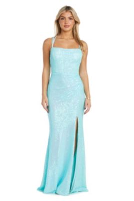 Women's Spaghetti Strap Cowl Neck Solid Sequin Slim Gown