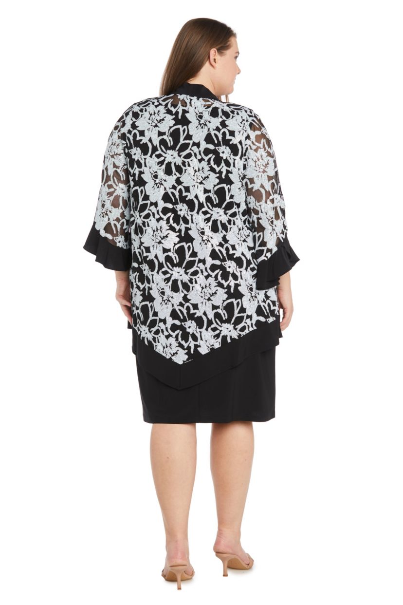 2Pc Jacket Dress With Contrast Floral Sequin Jacket With Ruffle Ity Trim And Sequin Empire Waist Tank Dress