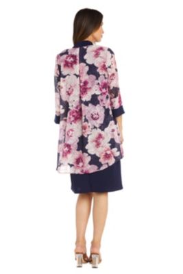 2Pc  Chiffon Floral Printed Jacket Dress With Ity Tank And Detachable Necklace