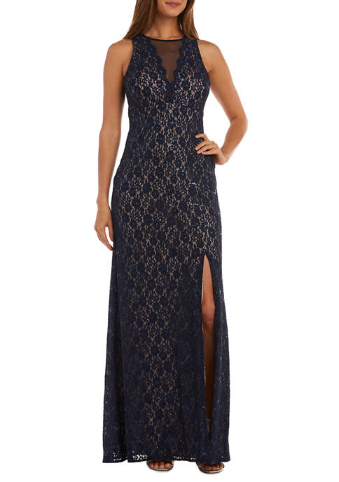 R&M Richards Womens Glitter Lace Gown