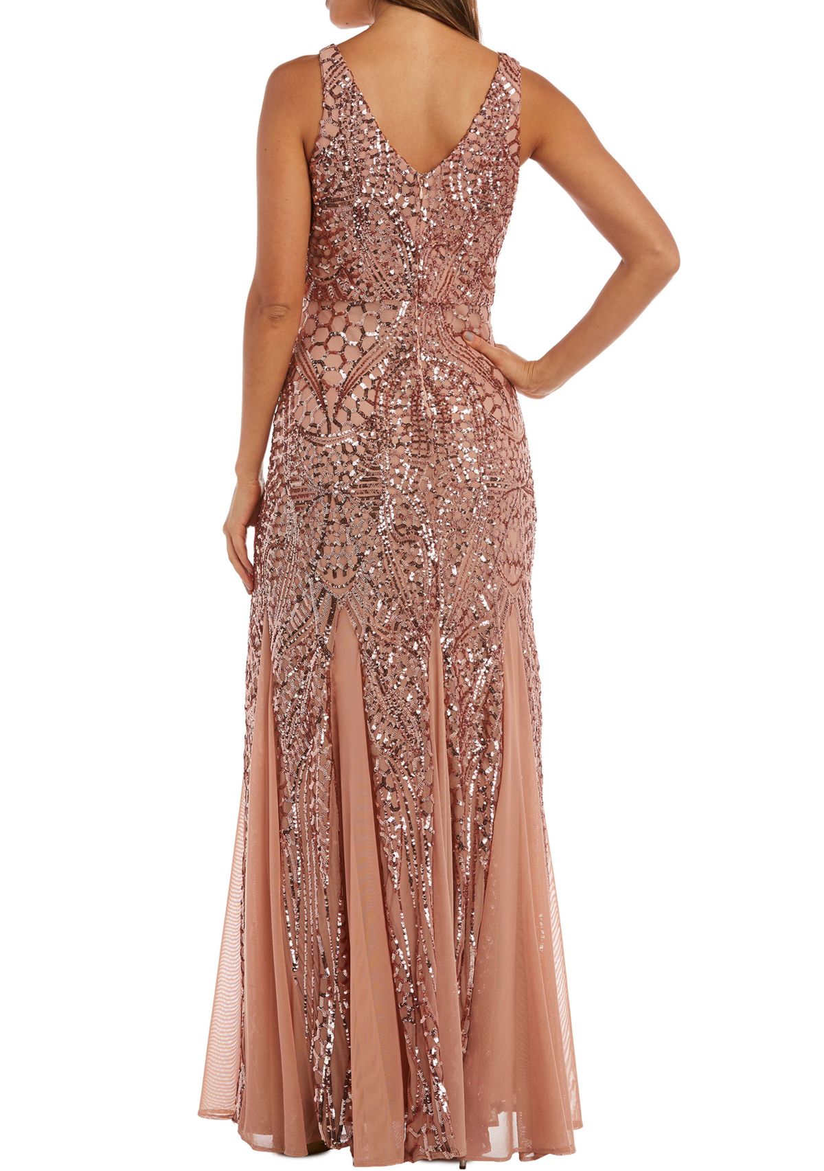 Womens Long Sleeveless Beaded Dress