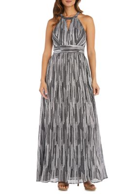 R&m Richards Women's Long Shimmer Gown With Cleo Collar