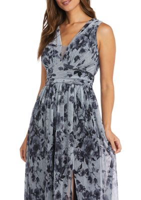 Sleeveless Floral Print V Front W/Mesh Detail, Back, And Side Slit