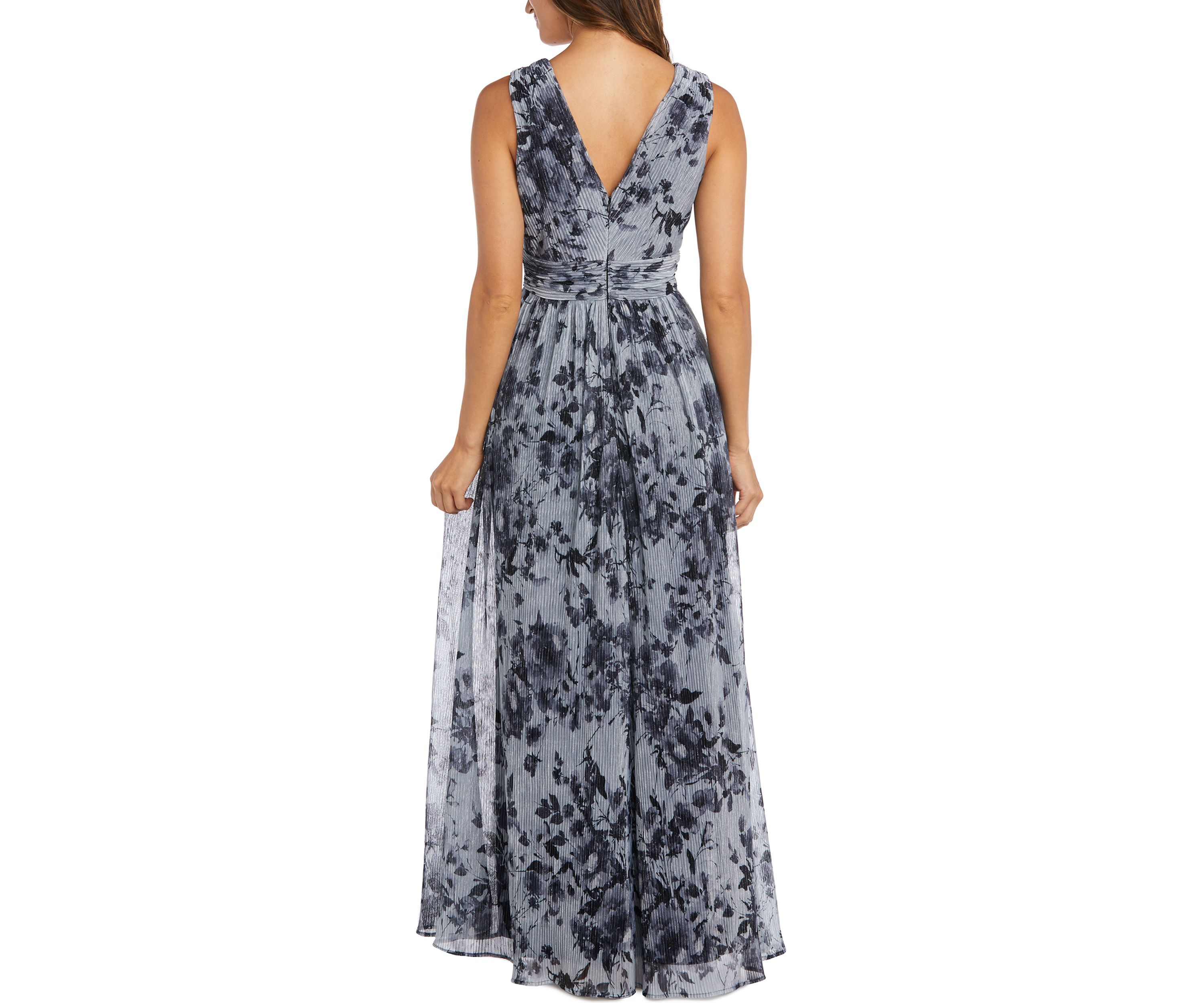 Sleeveless Floral Print V Front W/Mesh Detail, V Back, And Side Slit