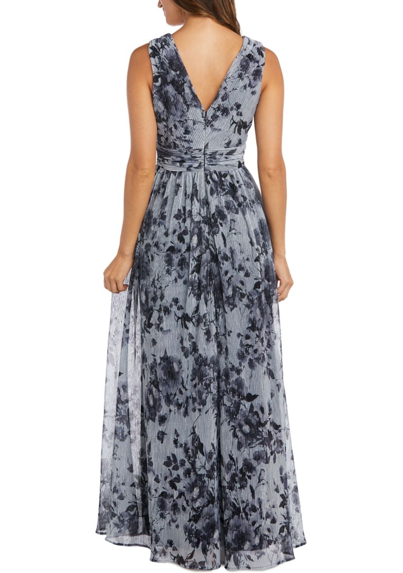 Sleeveless Floral Print V Front W/Mesh Detail, V Back, And Side Slit