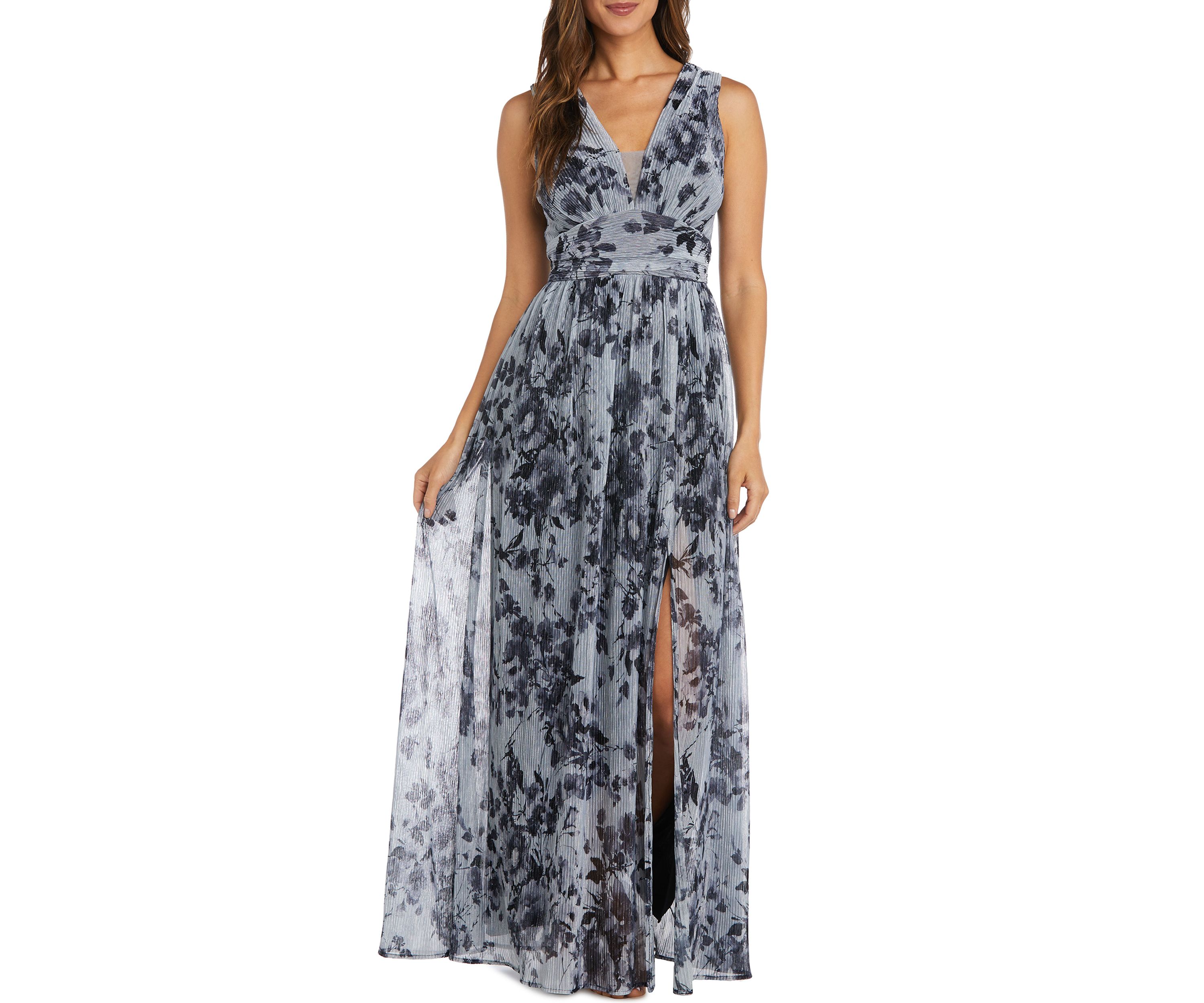 Sleeveless Floral Print V Front W/Mesh Detail, V Back, And Side Slit