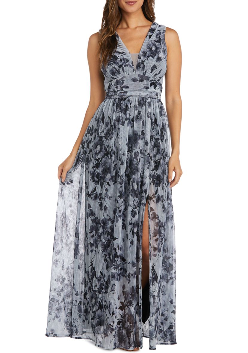 Sleeveless Floral Print V Front W/Mesh Detail, V Back, And Side Slit
