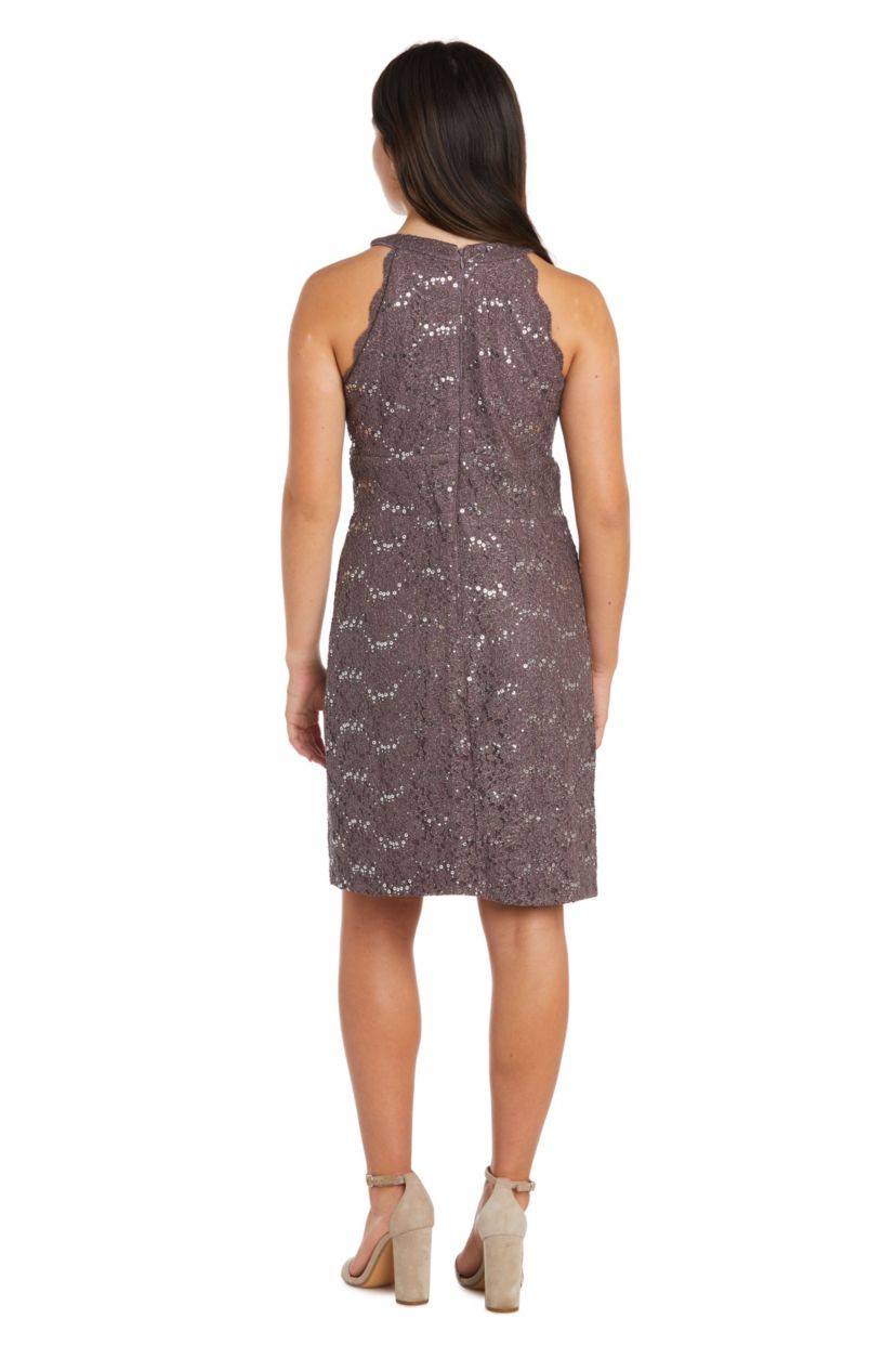 Short Lace Cleo Neck W Scallop Bodice Detail And Rhinestone Knot Trim