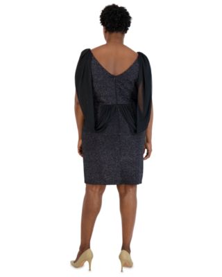 Nightway Women's Short V Front And Back Glitter Knit W/Set In Waistband And Sheer Capelet -  0707762438392