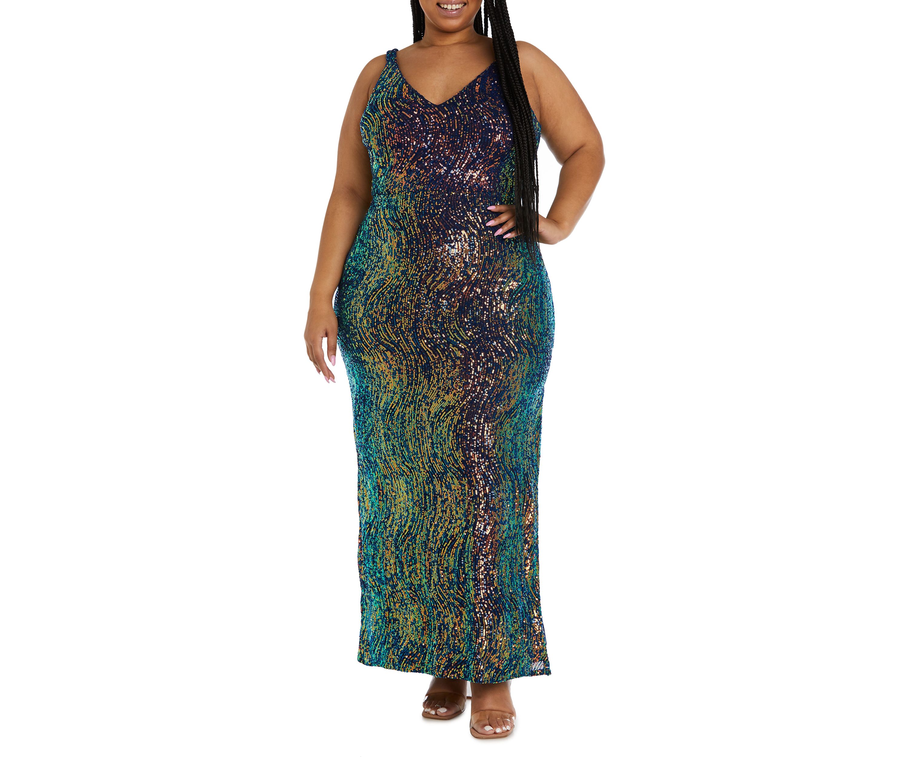 Long Swirl Pattern Sequins W V Front And Back