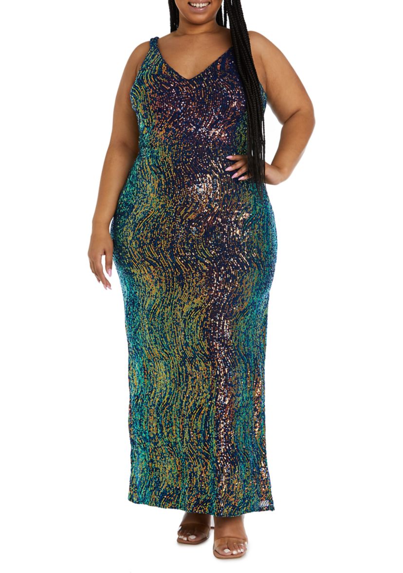 Long Swirl Pattern Sequins W V Front And Back