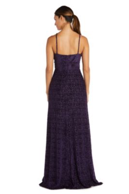 Long Burn Out Velvet Mock Wrap Spaghetti Strap W Sheer V Inset