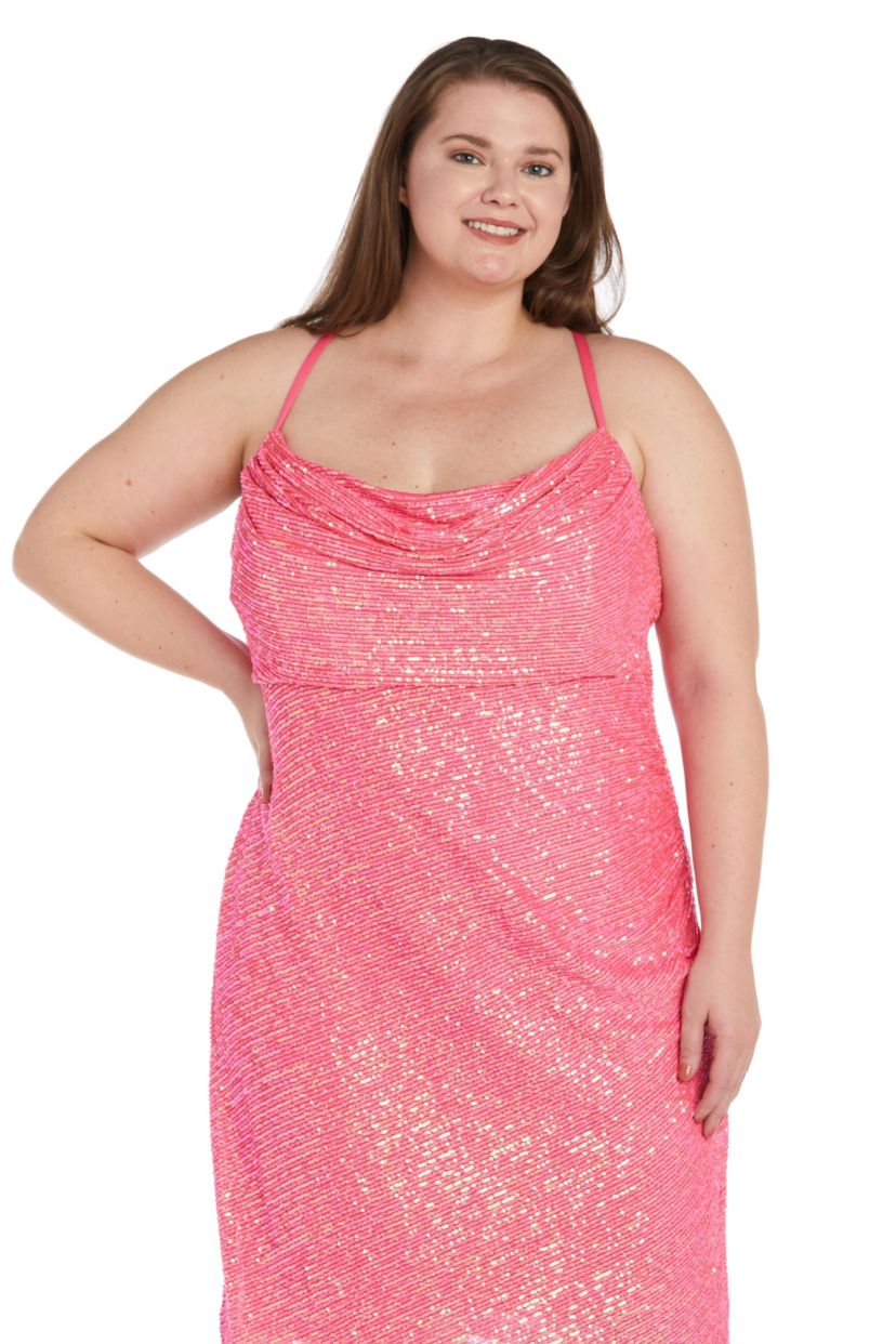Short All Over Sequin Soft Draped Cowl W Spaghetti Strap X Back