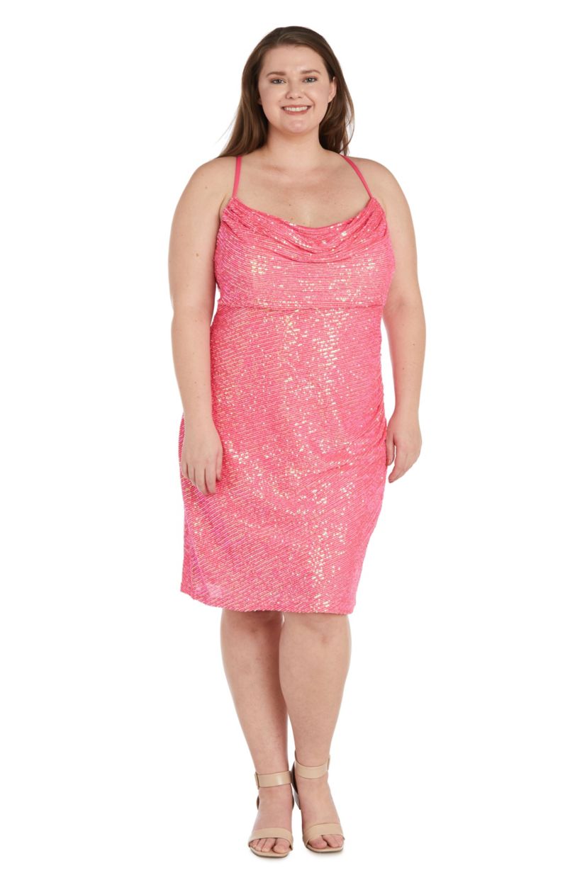 Short All Over Sequin Soft Draped Cowl W Spaghetti Strap X Back