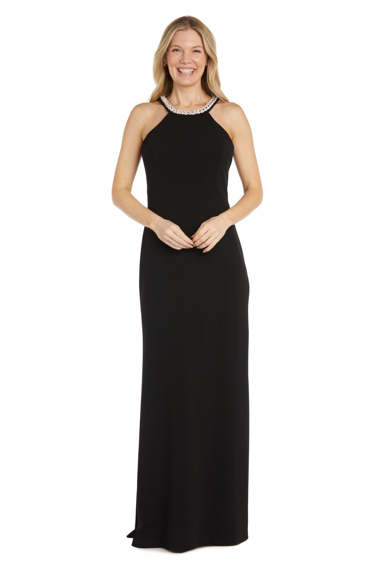 Long Scuba Crepe W Rhinestone Cleo Neckline