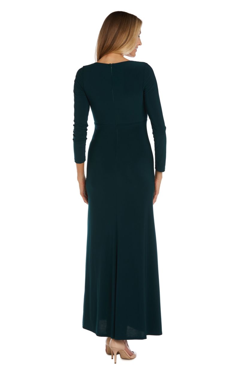 Long Sleeve Long Ity W Mock Wrap Bodice  Side Ruching And Side Slit