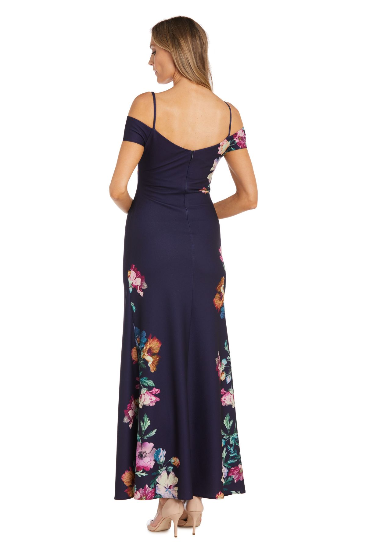 Long Printed Portrait Neckline Scuba Crepe W/Spaghetti Straps