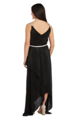 Long Bodre Mock Wrap Front W Rhinestone Spaghetti Straps And Waist Detail