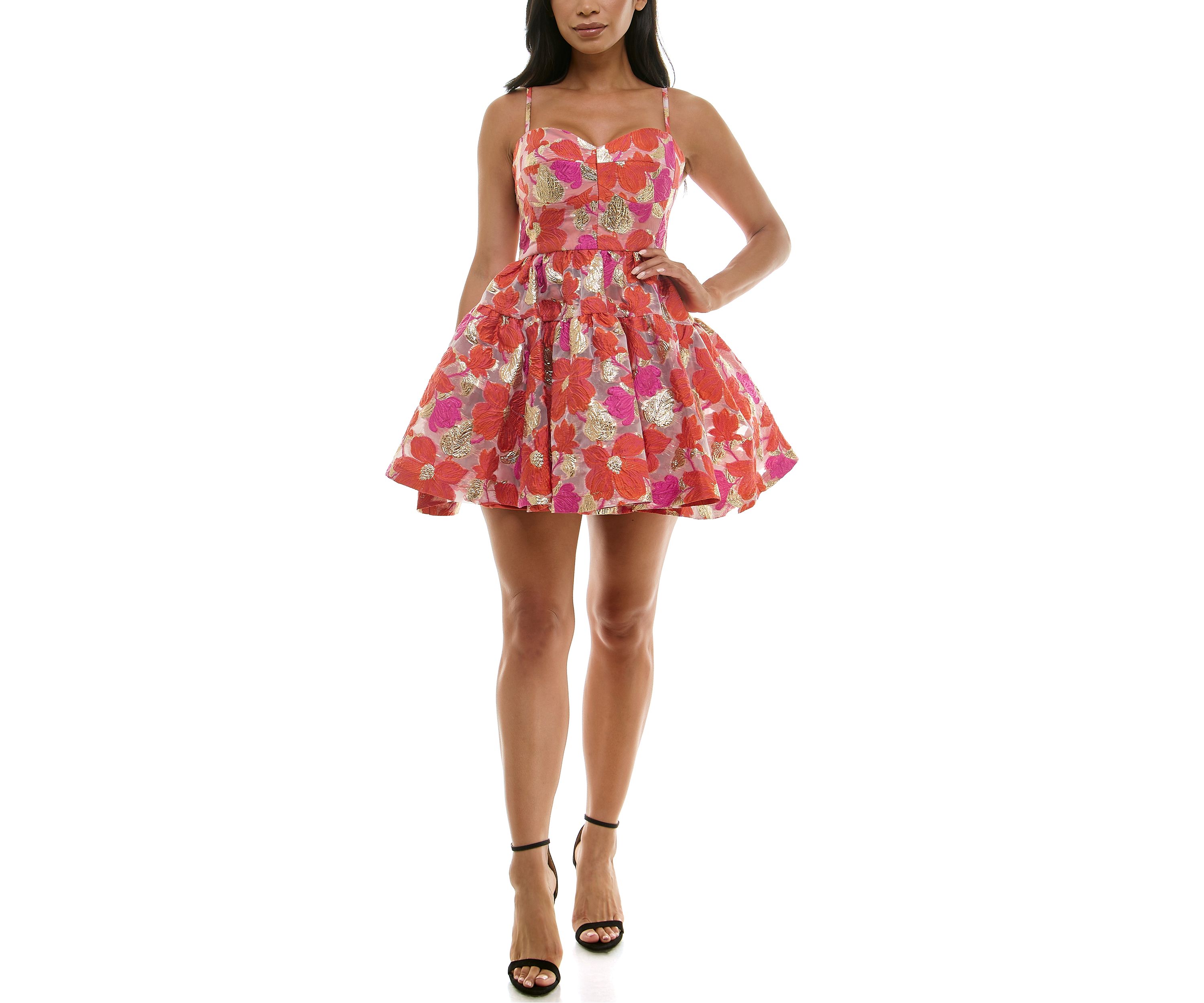 Juniors Floral Jacquard Fit and Flare Dress