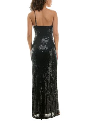 Women's Long One Shoulder Rosette Sequin Gown