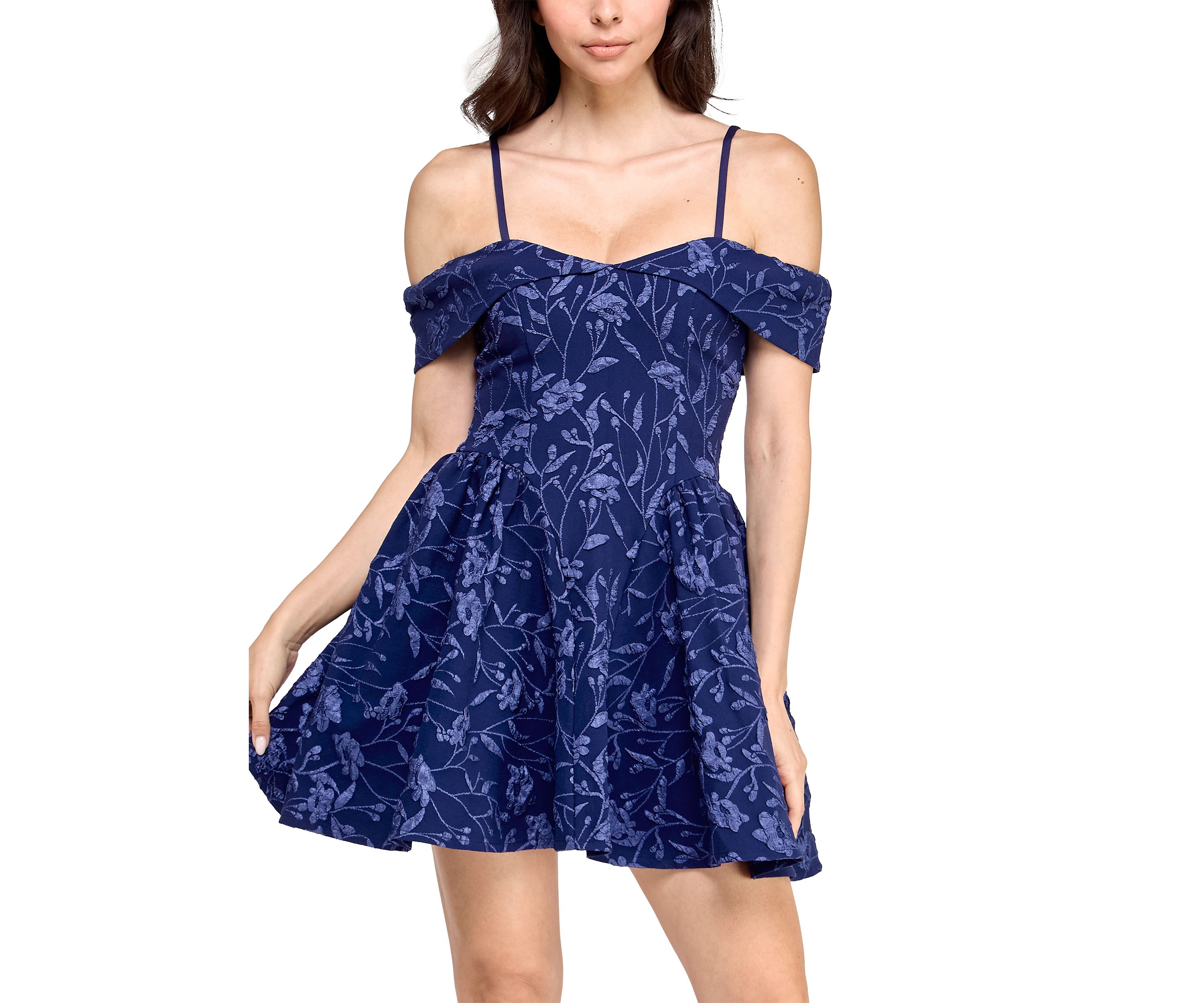 Womens Off the Shoulder Jacquard Fit and Flare