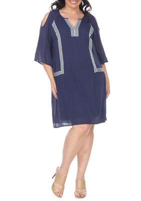 White Mark Women's Plus Size 'Marybeth' Embroidered Dress