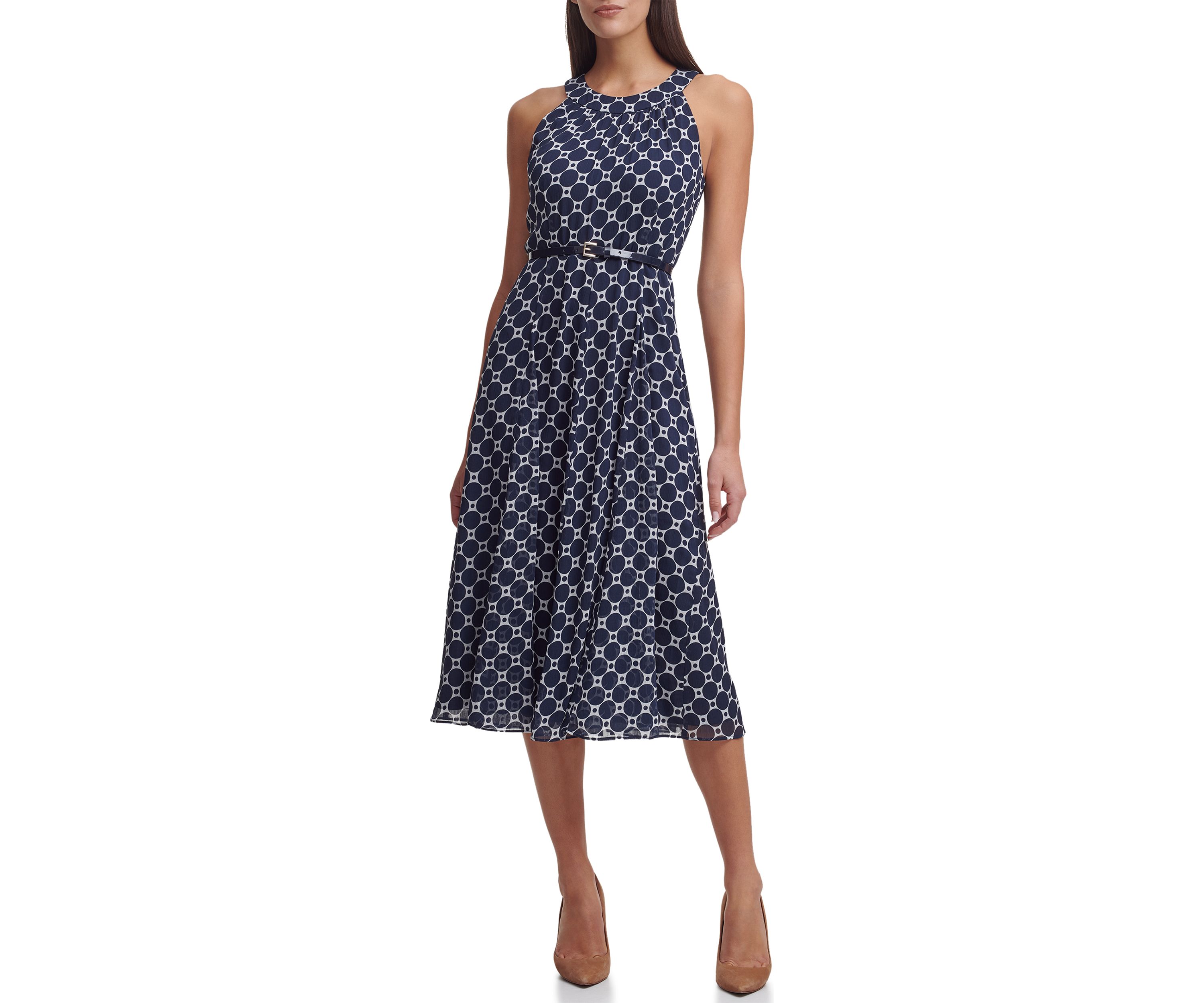 Sleeveless Halter Neck Chiffon Midi Dress 