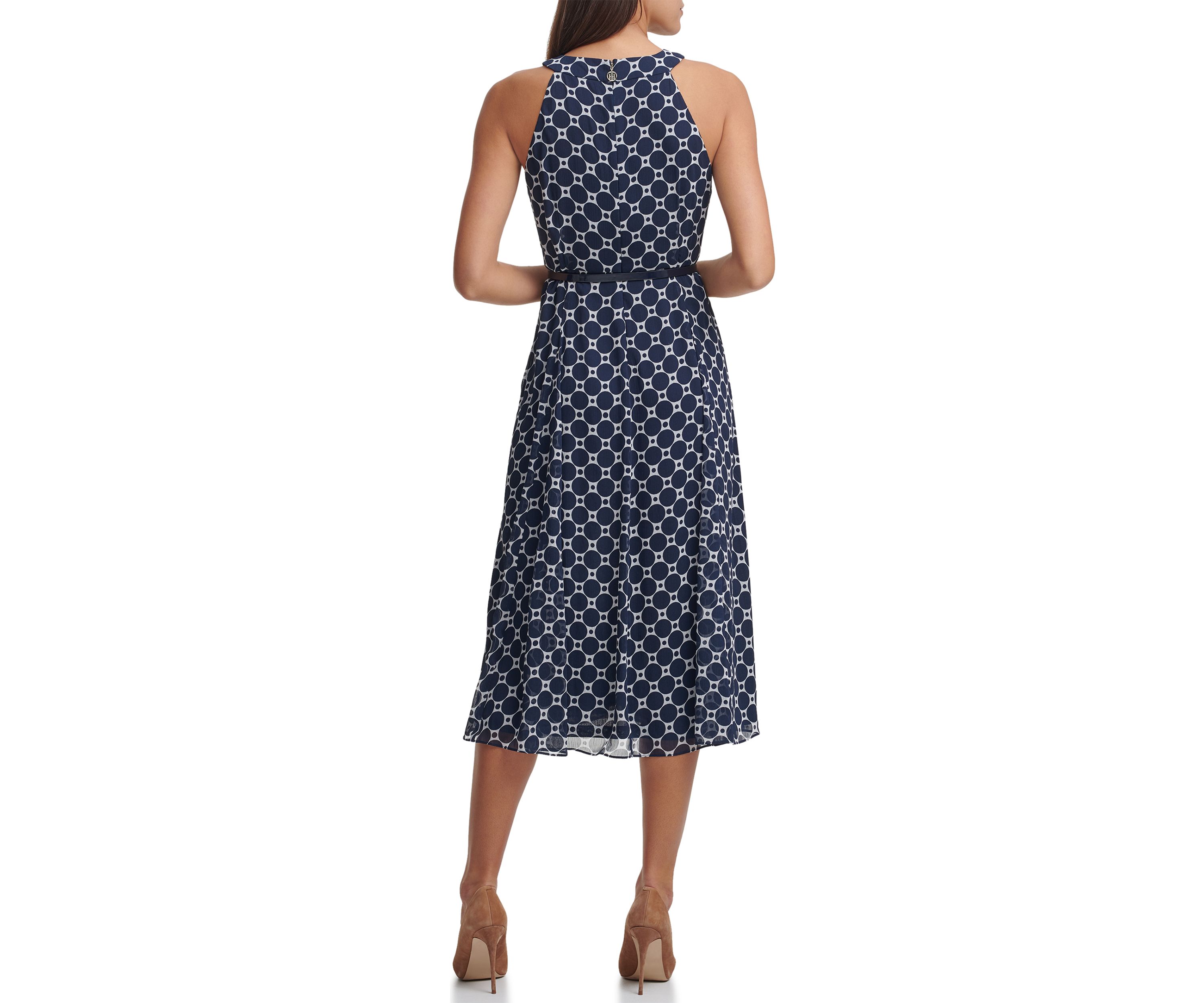 Sleeveless Halter Neck Chiffon Midi Dress 