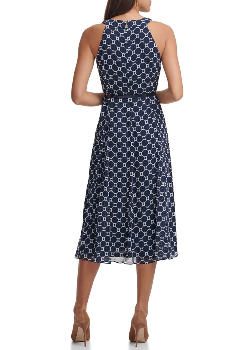 Sleeveless Halter Neck Chiffon Midi Dress 
