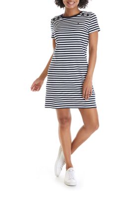 Tommy Hilfiger Women s Short Sleeve Striped T Shirt Dress with Shoulder Detail