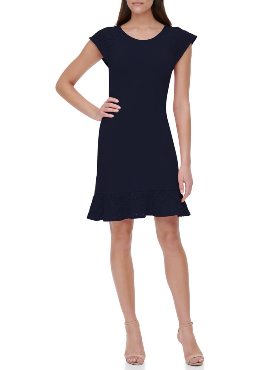 green emerald velvet dress Tommy Hilfiger Sleeveless Embroidered Eyelet Dress