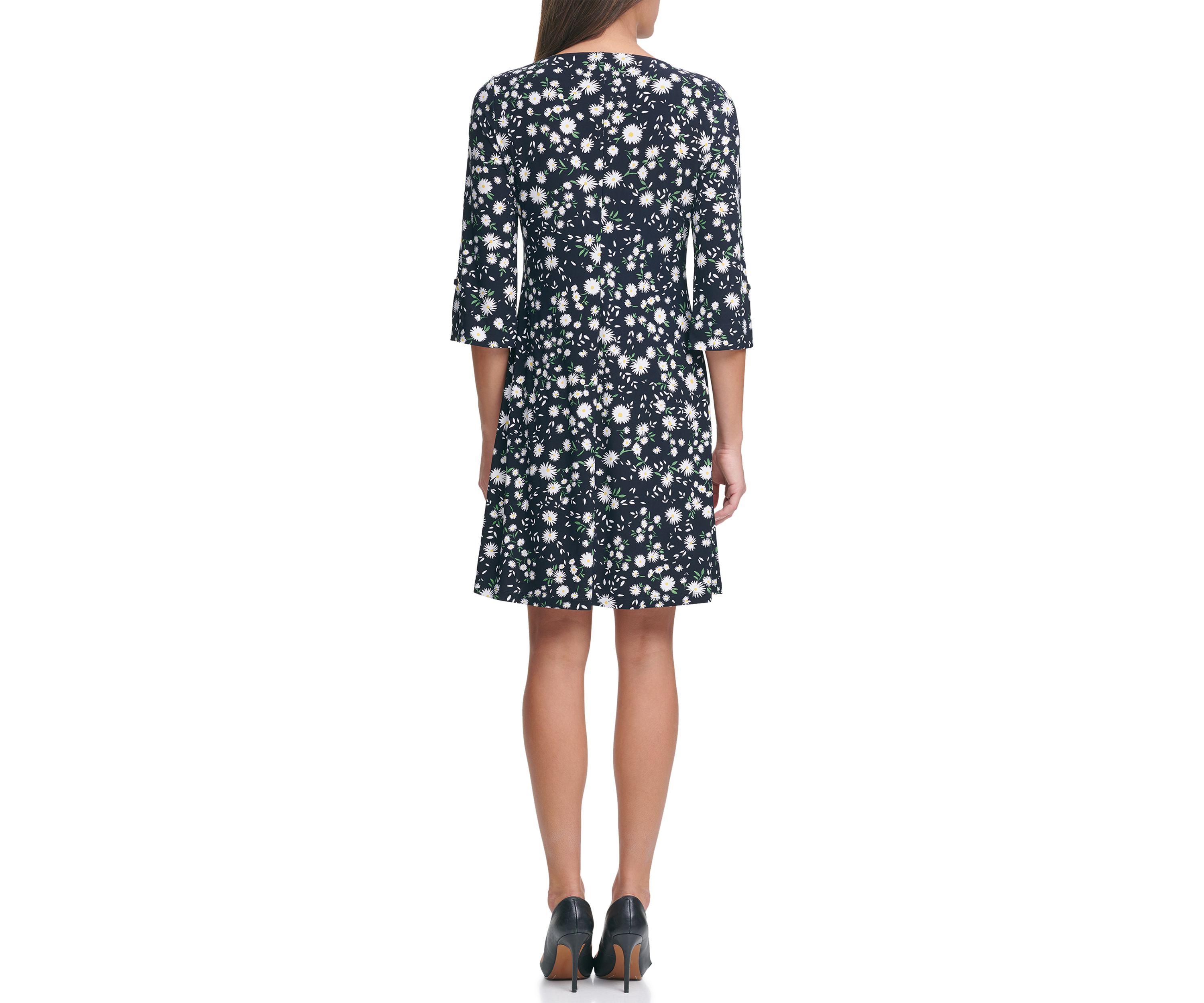 Womens 3/4 Sleeve Daisy Print Dress