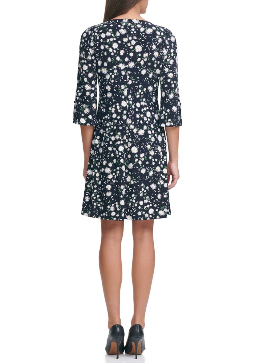 Womens 3/4 Sleeve Daisy Print Dress