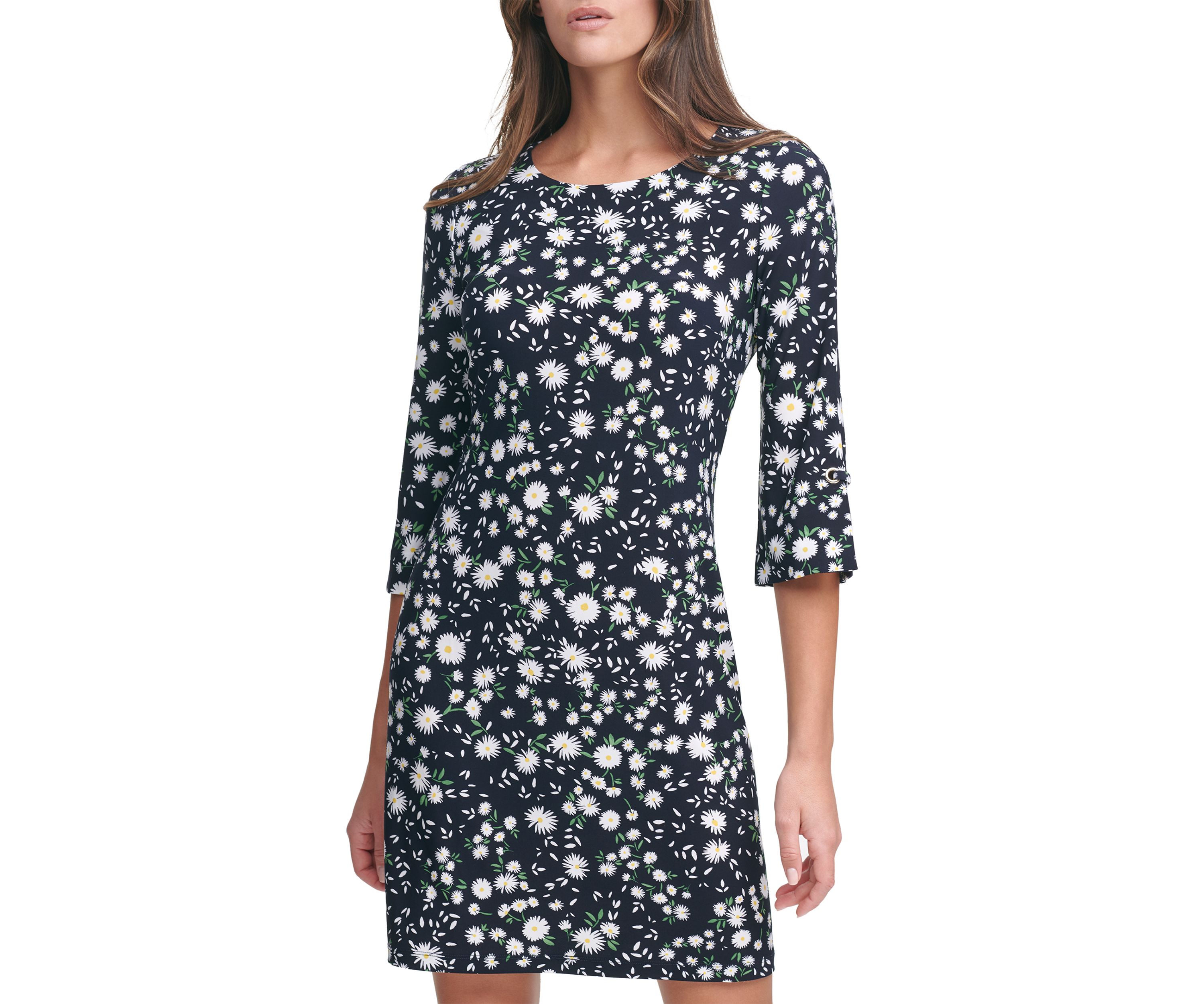 Womens 3/4 Sleeve Daisy Print Dress