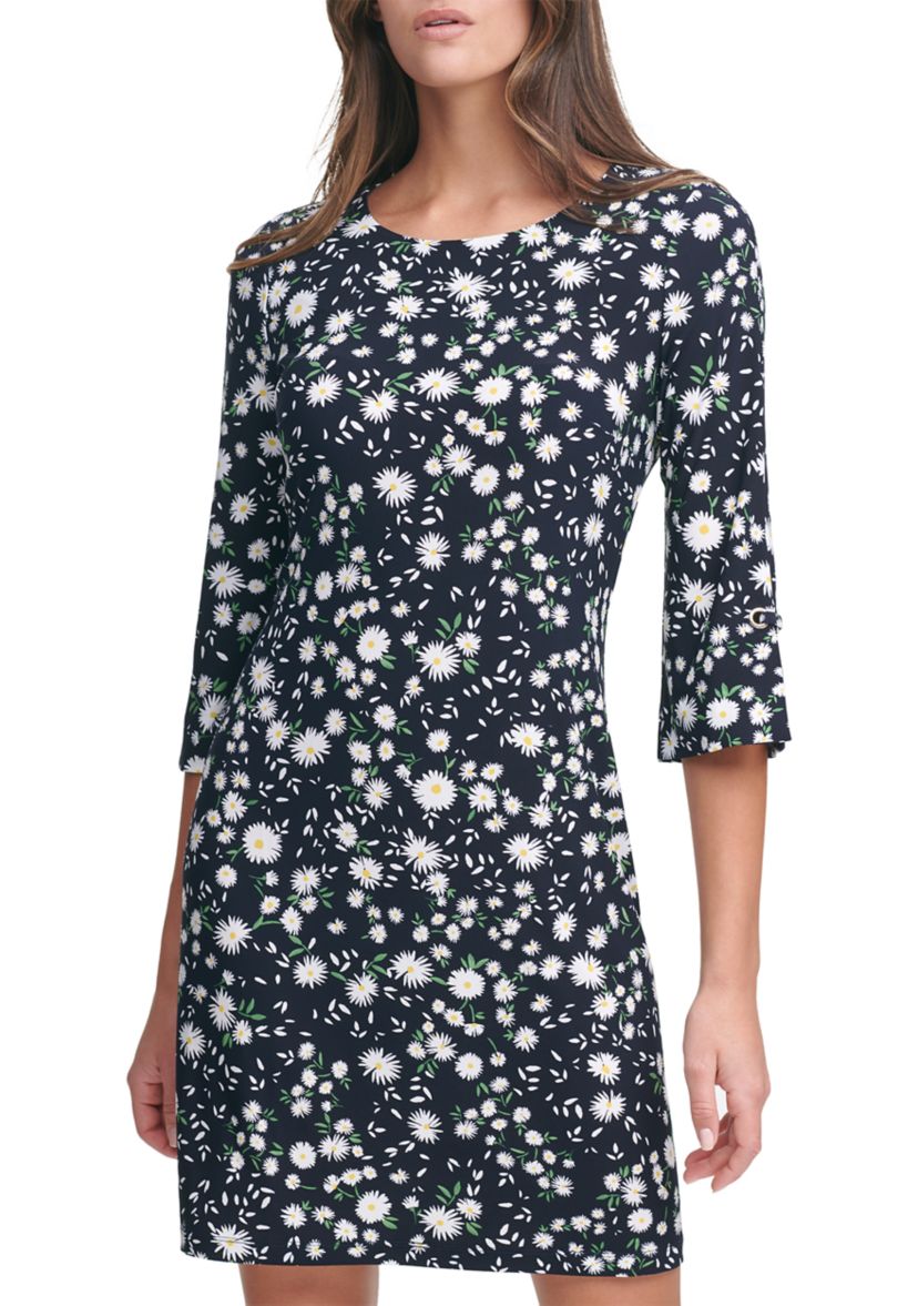 Womens 3/4 Sleeve Daisy Print Dress
