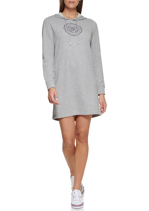 Womens Long Sleeve French Terry Sweatshirt Dress with Emblem 