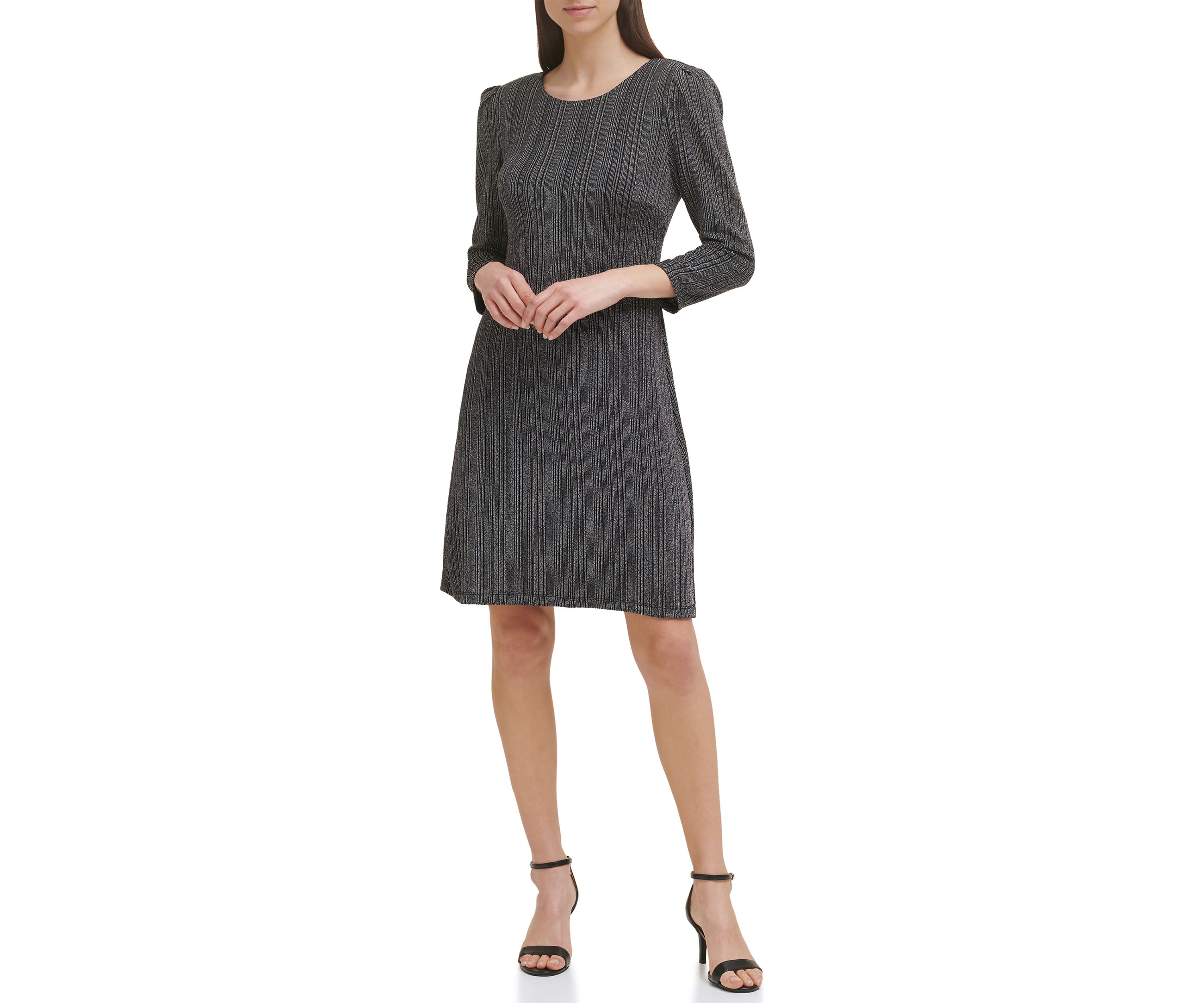Womens Metallic Knit Sheath Dress