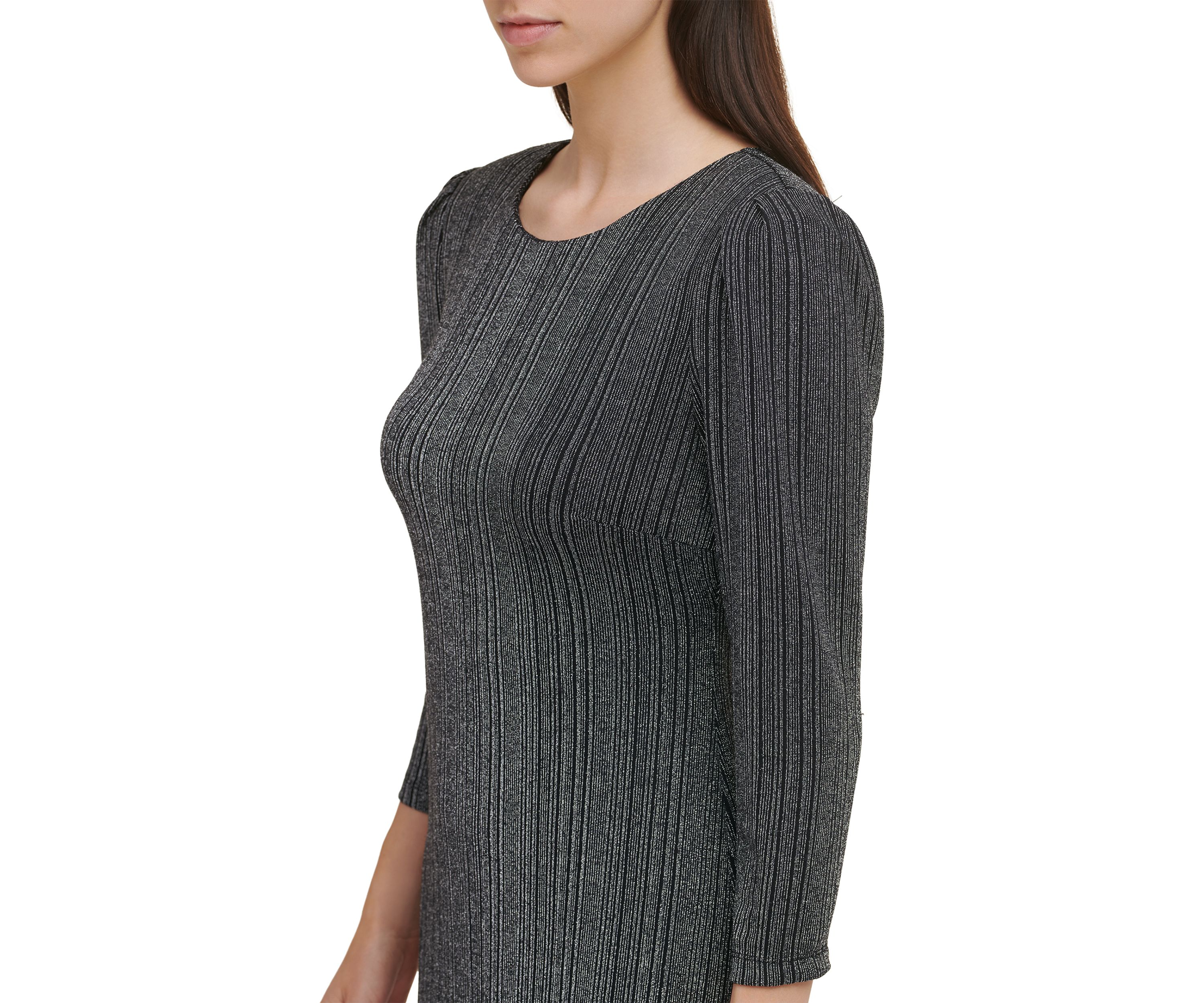 Womens Metallic Knit Sheath Dress
