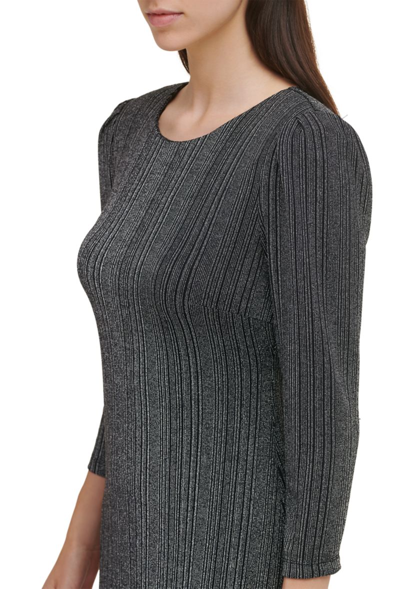 Womens Metallic Knit Sheath Dress