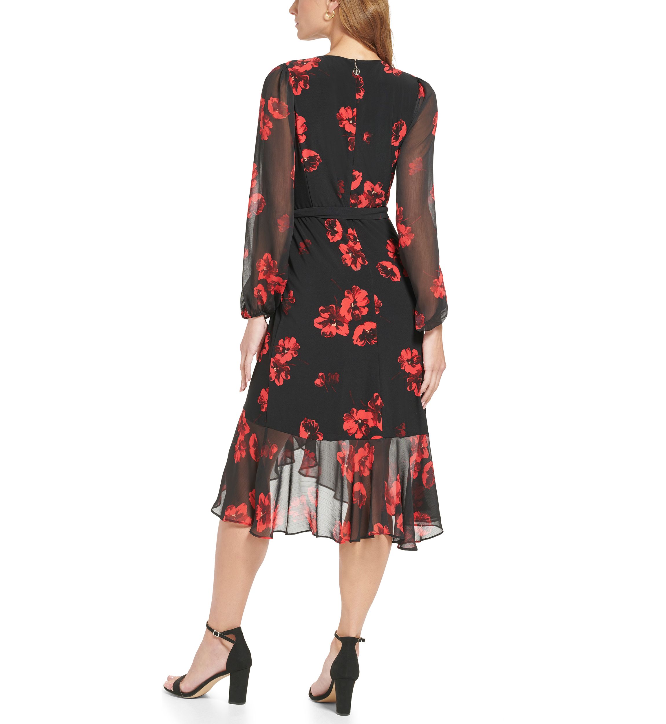Womens Mixed Media Floral Midi Dress