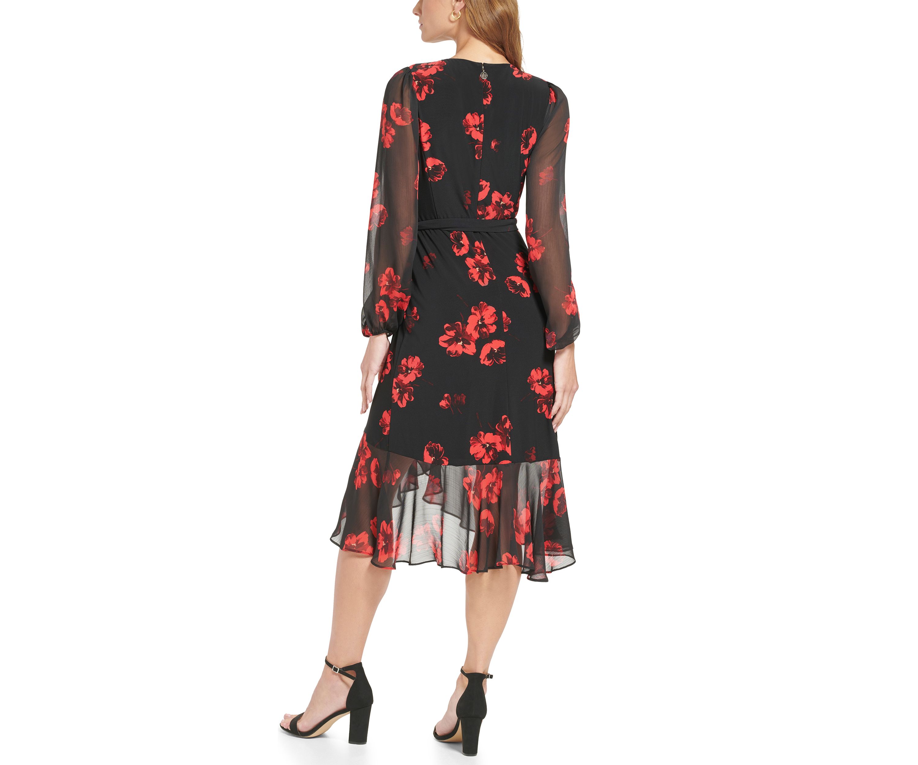 Womens Mixed Media Floral Midi Dress
