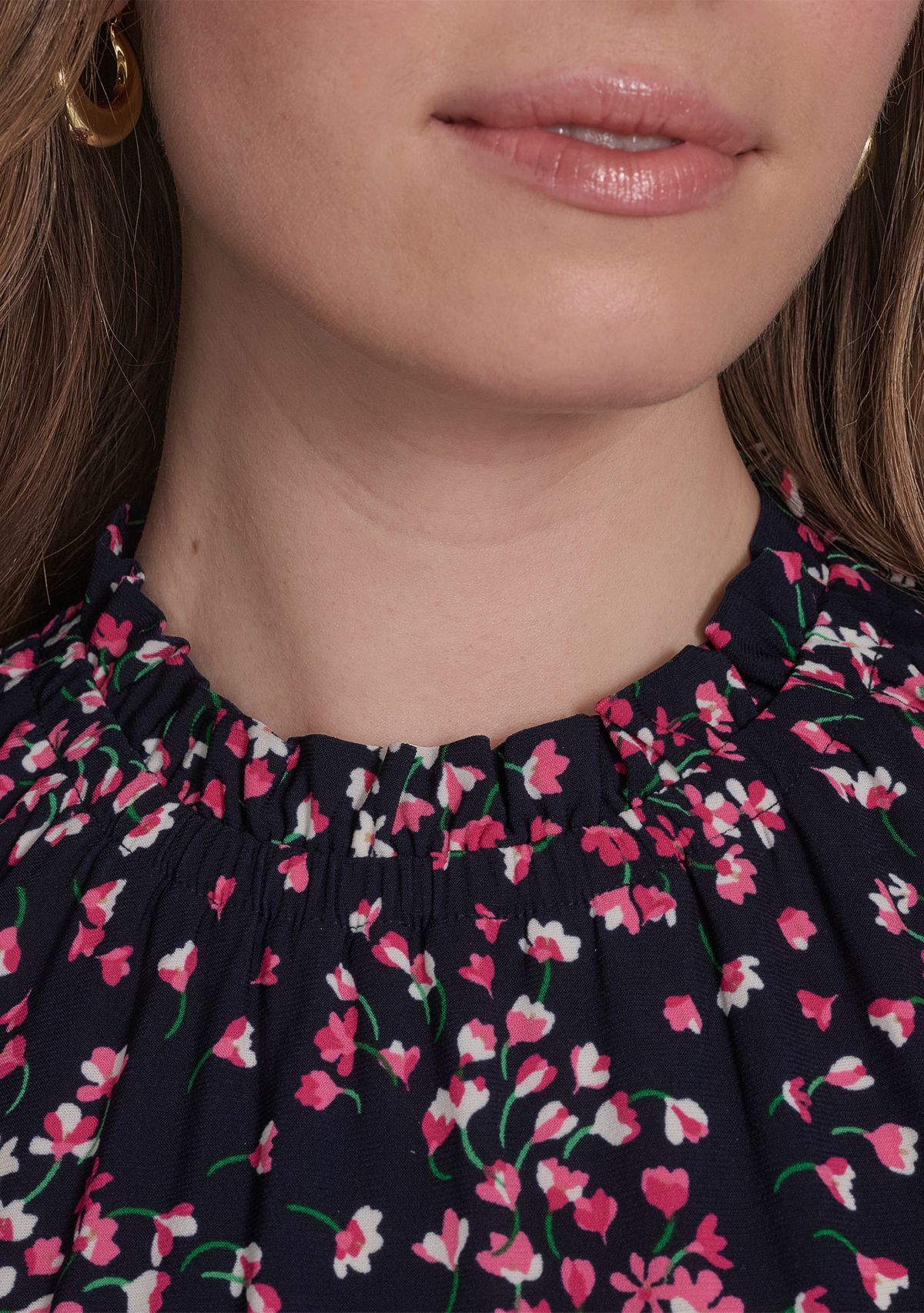 Womens Sleeveless Mini Ruffle Neck Jersey Shift Dress