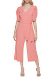 Womens Ruched Sleeve Crepe Jumpsuit 