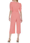 Womens Ruched Sleeve Crepe Jumpsuit 