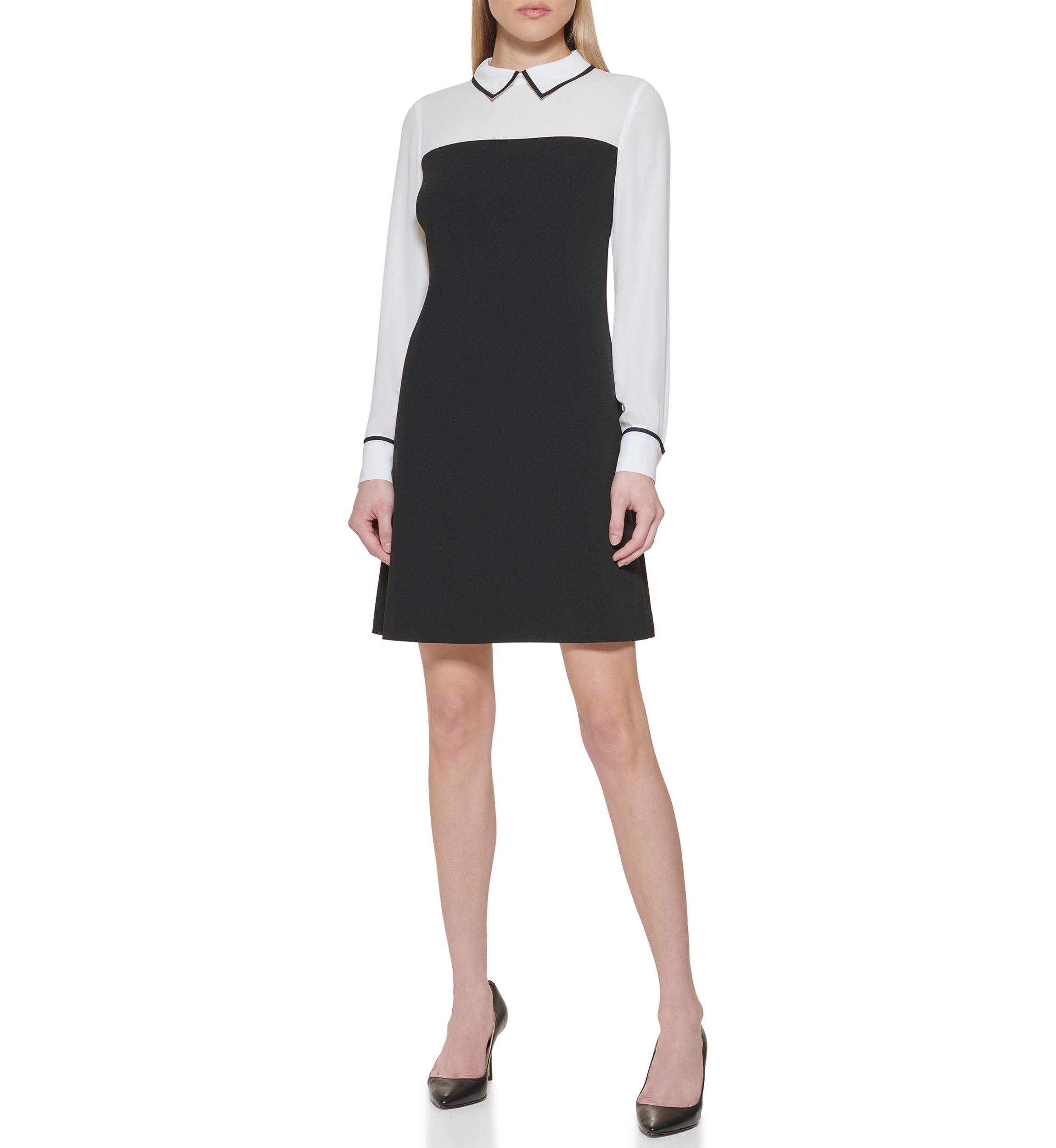 Womens Collar Twofer A-Line Dress