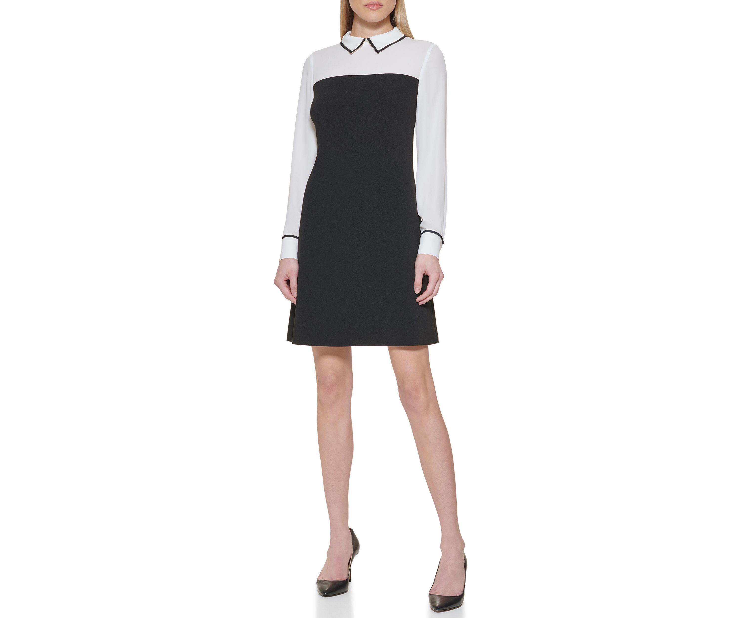 Womens Collar Twofer A-Line Dress